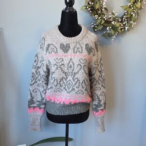 Line Crewneck Sweater with Pink Accent Pattern